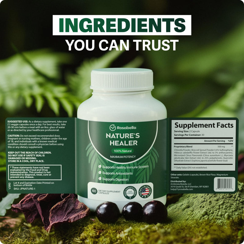 [Australia] - Rosabella Natural Healer ‚Äì Organic Superfood Immune & Digestive Support ‚Äì 60 Capsules ‚Äì Plant-Based Supplement for Detox, Bloating Relief, and Gut Wellness for Women & Men 60 Count (Pack of 1) 