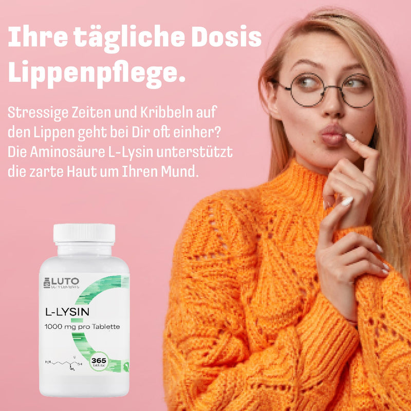 [Australia] - L-Lysine 1000-365 tablets - 1000 mg per ONE tablet - From plant fermentation - Without unwanted additives - High dosage - Vegan - LUTO Supplements 