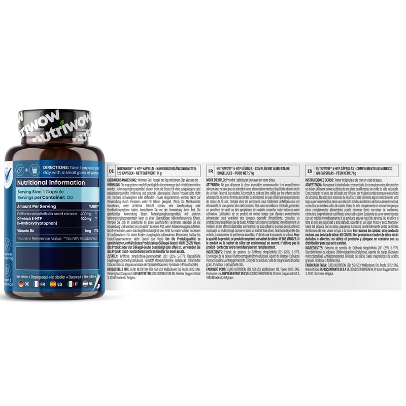 5HTP Capsules - 5HTP High Strength 100mg from Griffonia Seed - 120 Capsules
