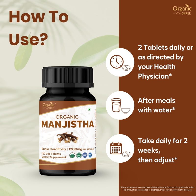 ORGANIC SPREE MANJISTHA 120 Tablets | Rubia Cordifolia (Manjistha) | USDA Organic Certified | Organic and Natural - Pack of 2