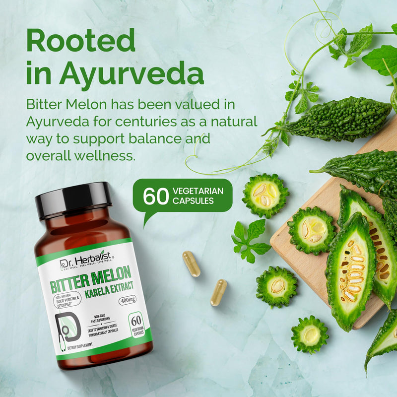 [Australia] - Dr. Herbalist Bitter Melon / Karela Extract 400mg - 60 Capsules| Non-GMO | Fasting Absorbing | Vegetarian. 