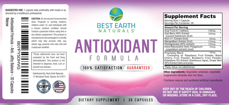 Best Earth Naturals Antioxidant Supplement with Pomegranate, Mangosteen, Goji Berry Capsules for Immune Support - 30 Day Supply (Pack of 2) 30 Count (Pack of 2)