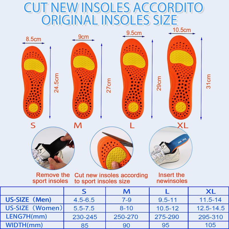 [Australia] - Insoles for Men and Women- Support Shock Absorption Cushioning Sports Comfort Inserts, Breathable Shoe Inner Soles for Running Walking,Hiking,Working L:Men:9.5-11|Women's:10.5-12 