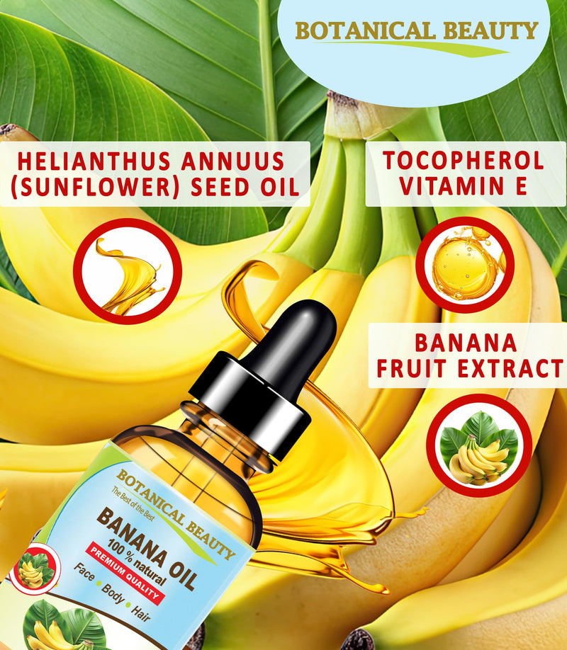 Botanical Beauty BANANA OIL 100% Natural Pure Virgin Unrefined Cold Pressed Carrier Oil for Face, Skin, Hair, Lip, Nails for Dry, Sensitive, Normal Skin 2 Fl Oz 60 ml