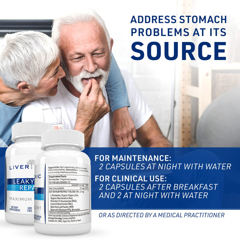 [Australia] - Leaky Gut Repair Maximum Support Gut Health L-Glutamine, Slippery Elm for IBS, Heartburn Relief, Non-GMO for Women & Men, 60 Caps Leaky Gut 60 Count (Pack of 1) 