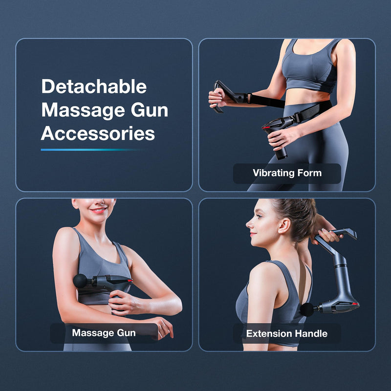 [Australia] - Massage Gun Deep Tissue with Muscle Massager Belt for Relaxation with Extended Handle 3-In-1 Back Massager for Pain Relief, 12 Speed Levels & 4 Replaceable Heads for Athletes, Gym Recovery and Seniors 