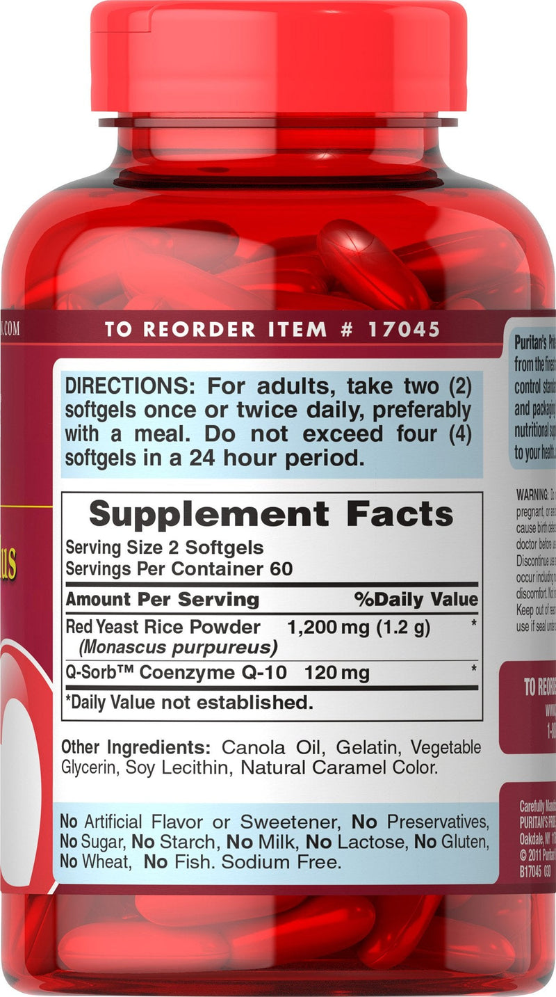 [Australia] - Puritan's Pride Q-Sorb CoQ10 Plus Red Yeast Rice,120 Rapid Release Softgels 