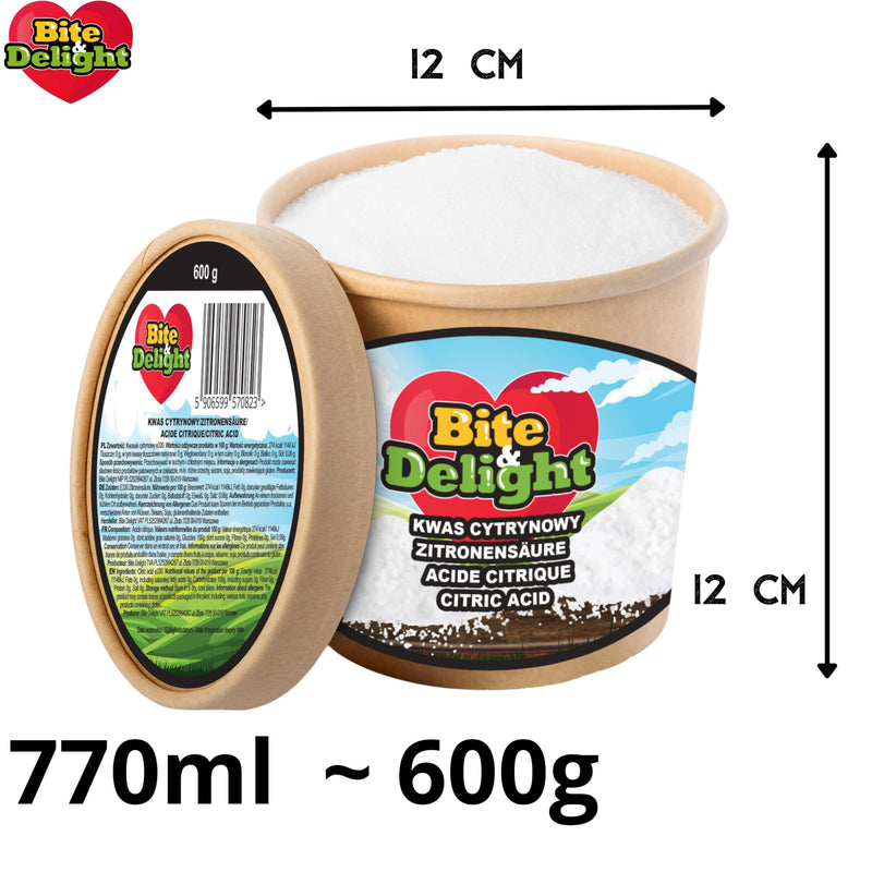 [Australia] - Bite & Delight Citric Acid Powder - Food Grade - for Kitchen and Household - Limescale Remover and Cleaning Agents, Cleaning Agents - for Lemonades, Fruit Juices - Baking, Cooking - 750 ml 600 g (Pack of 1) 