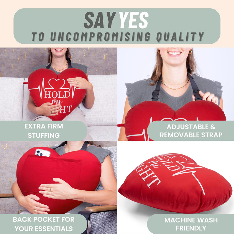 [Australia] - MOYOAMA Open Heart Surgery Pillow for Heart Surgery Recovery Gifts - After Bypass Surgery Must Haves, Gifts for Chest Surgery Recovery, Seatbelt Pillows for Post-Surgery, Shock Absorbing Chest Pillow Red Heart Pillow with Strap 