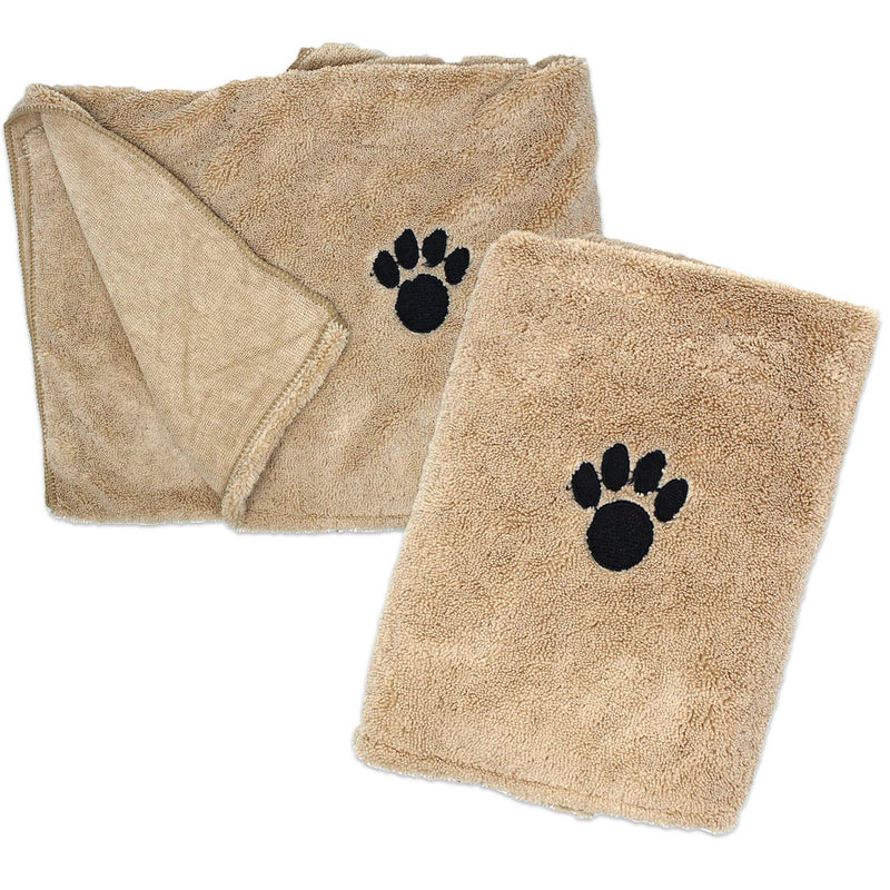 Zelica Dog Bath Drying Towels | Super Absorbent Shower Towels for Small Pet Dogs | Cute Light Brown Dog Towel | 34” x 25” (2 Pack) - PawsPlanet Australia