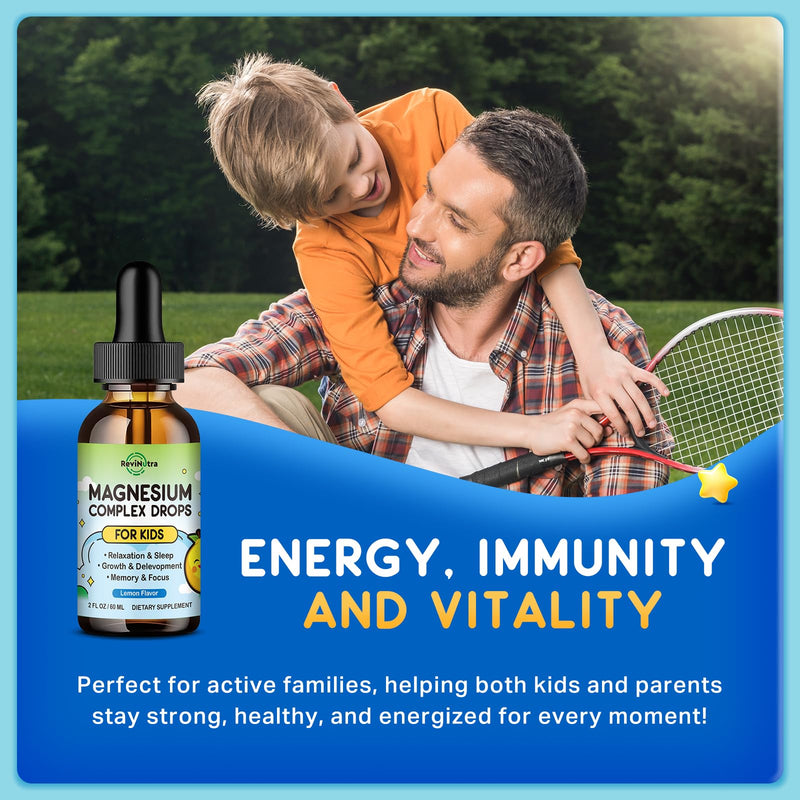 Magnesium Glycinate Liquid for Kids, Kids Magnesium Liquid Drops Supplement with L-Theanine, Calcium, Zinc, Vitamin D3 K2 for Sleep Calm Relaxation Brain Bones Focus, Lemon Flavor 2 Fl Oz 2 Fl Oz (Pack of 1)