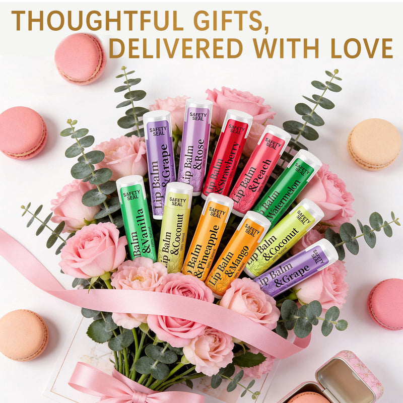 RBUGR Lip Balm Bulk Lip Balms & Moisturizers 20 Pack 12 Flavored | Natural lip balm set with Vitamin E and Coconut Oil for Dry Cracked Lips, Party Favors Adults Supplies for Women(4.2g/0.15oz) 20Pcs