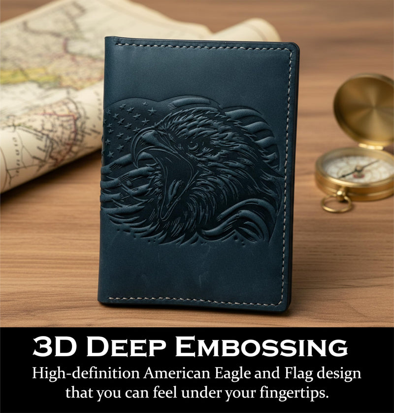 Handmade Leather Wallet for Men with American Eagle Engraving – Full Grain Leather Bifold Wallet – Gift for Him