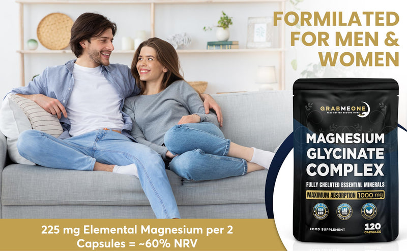 Magnesium Glycinate- 4-in-1 Complex -1000mg Supplements (Bisglycinate) Chelated Citrate & Malate (120) High Elemental dose Vegan Capsules, High Absorption 120