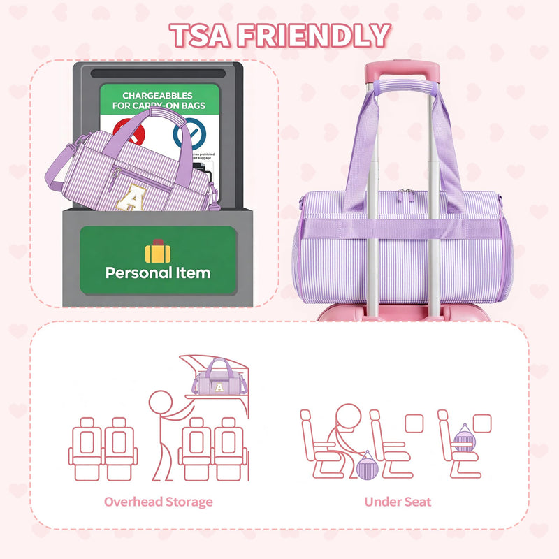 YOOLIFE Teen Girls Kids Birthday Gifts Initial Dance Bag Duffle Bag, Pink V | 6 7 8 9 10 11 12 Year Old Girl Birthday Gift, Gift for Daughter Sister, Gymnastics Overnight Weekender Cheer Bag for Girl Kid