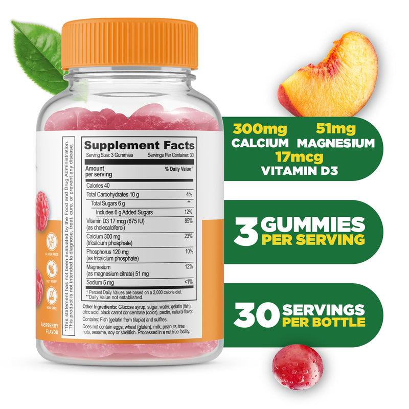 Lifeable Calcium Magnesium and Vitamin D Gummies | Great Tasting Calcium Magnesium Supplement | for Bone Health | Calcium Gummies for Adults | 90 Gummies