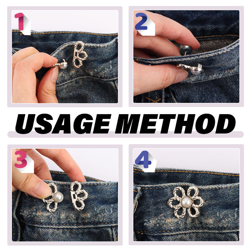 [Australia] - Chanaco Pant Waist Tightener, 14Pcs Jean Buttons Pins for Loose Jeans, Adjustable Bow Waist Cincher Clip, Metal Star Brooch for Clothing Decoration No Sew Pants Clips to Tighten Waist 