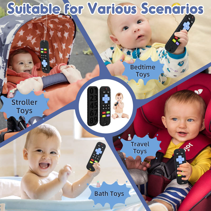 Teething Relief Teethers Toys for Babies 3-6 12 Months Gifts, Silicone Remote Control Baby Teether Bath Toys for 3 6 9 Months Newborn Infant Boy Girl Autism, Food Grade Silicone Sensory Toys, Black