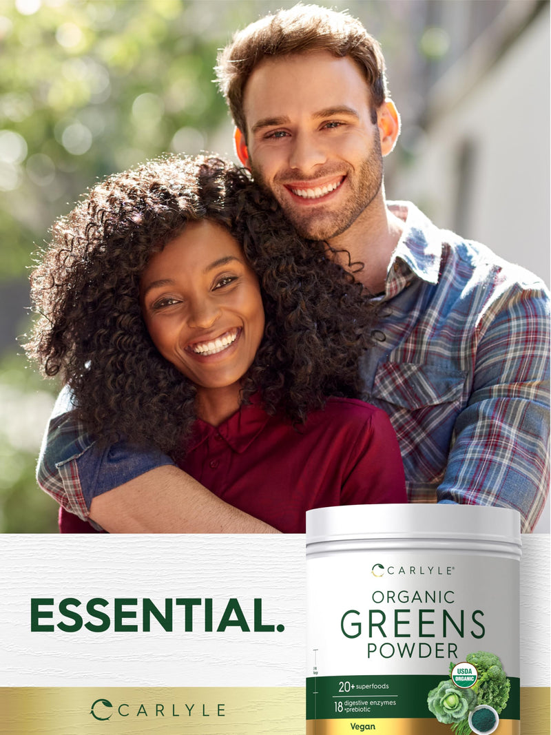 Carlyle Organic Greens Powder | 17.6 oz Supplement | For Occasional Gas, Discomfort & Bloating | 20+ Superfoods, 18 Digestive Enzymes & Prebiotics | Vegan, Non-GMO & Gluten Free