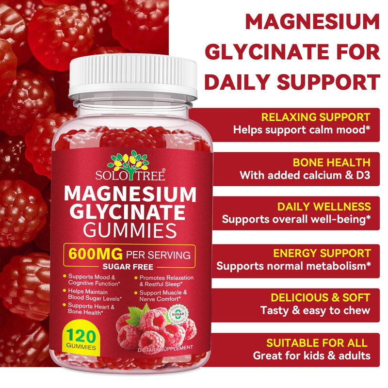 Magnesium Glycinate Gummies 600mg – Sugar-Free High Absorption, Supports Relaxation, Calm & Restful Sleep, with Vitamin B6 & D3 – 120 Berry-Flavor Gummies