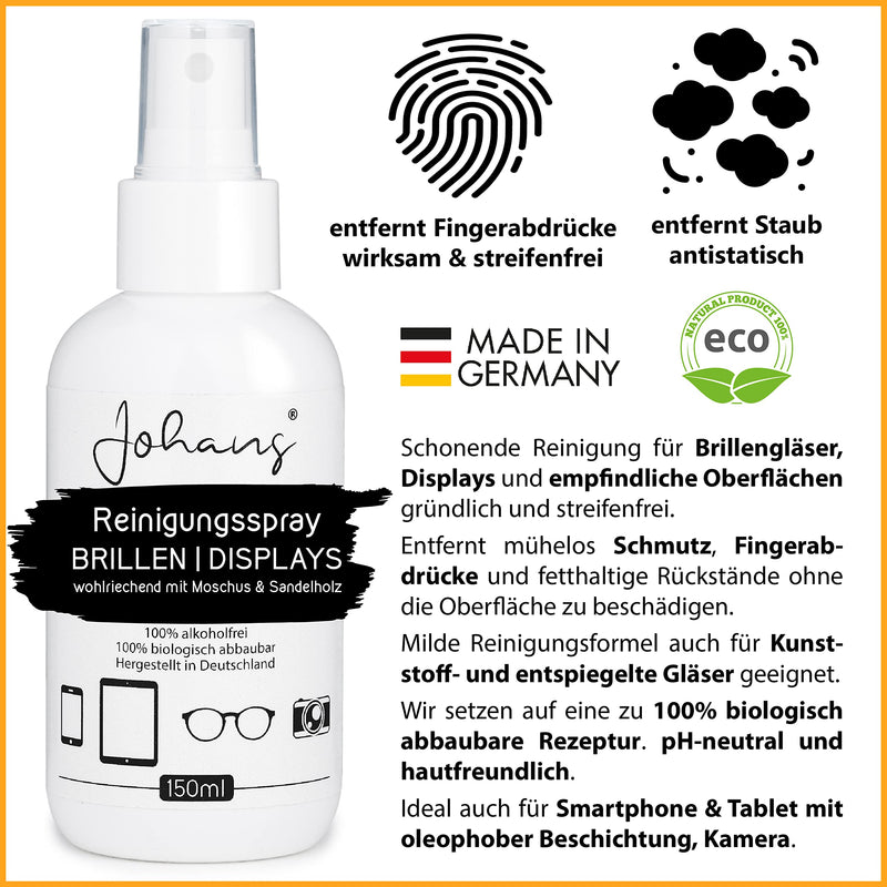 [Australia] - Johans® cleaning spray for glasses displays 150ml | alcohol-free & natural | Smartphone, tablet, glasses | Glasses cleaner display cleaner 