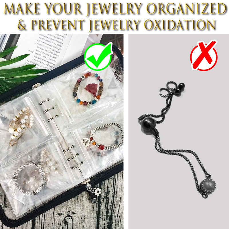 Travel Jewelry Organizer Case with Clear Zipper Velvet Pouch and Transparent Jewelry Storage Book with Small Clear Zippered Pouch