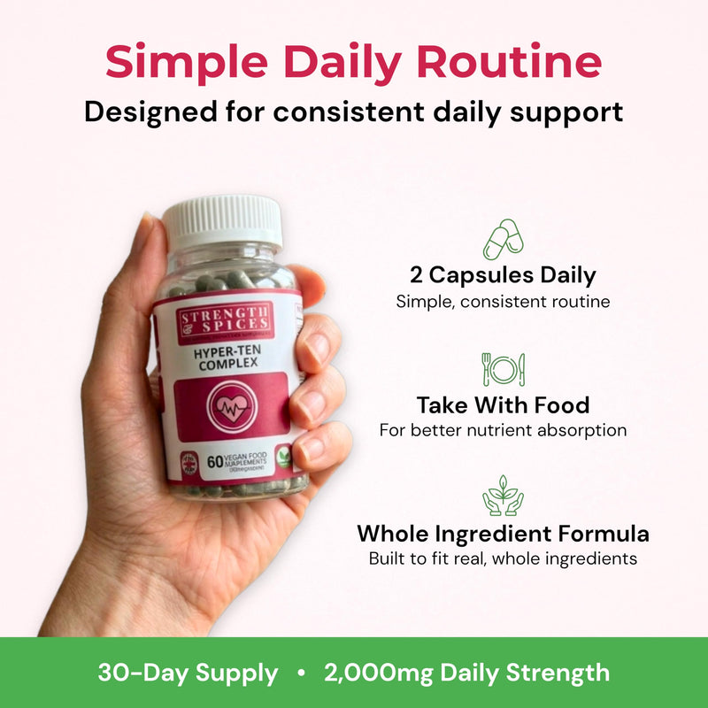 Strength & Spices Blood Pressure Aid Capsules – 17 Natural Ingredients incl. Beetroot, Hawthorn & Grape Seed – with Potassium, Vitamin B1 & Magnesium – UK Made, Vegan, ISO Certified, 60 Capsules