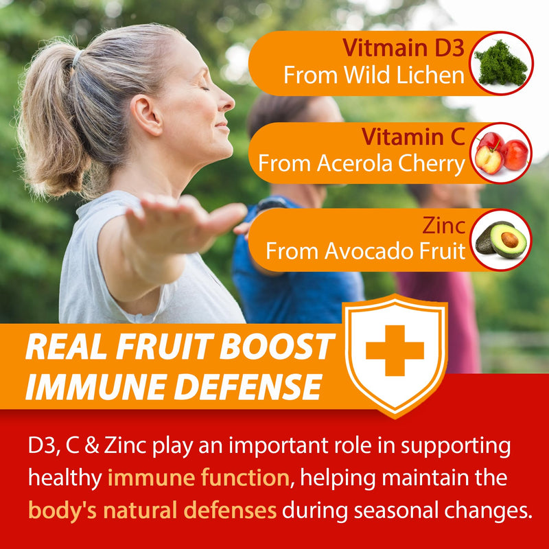 Vitamin C + D3 + Zinc Immune Support Gummies for Adults 50 Plus Elderberry | Vitamin C + D3 + Zinc Gummies for Adults 50 +, Sugar Free Immune Support Supplement w/ Elderberry, Echinacea, Quercetin,1Pack 60 Count (Pack of 2)