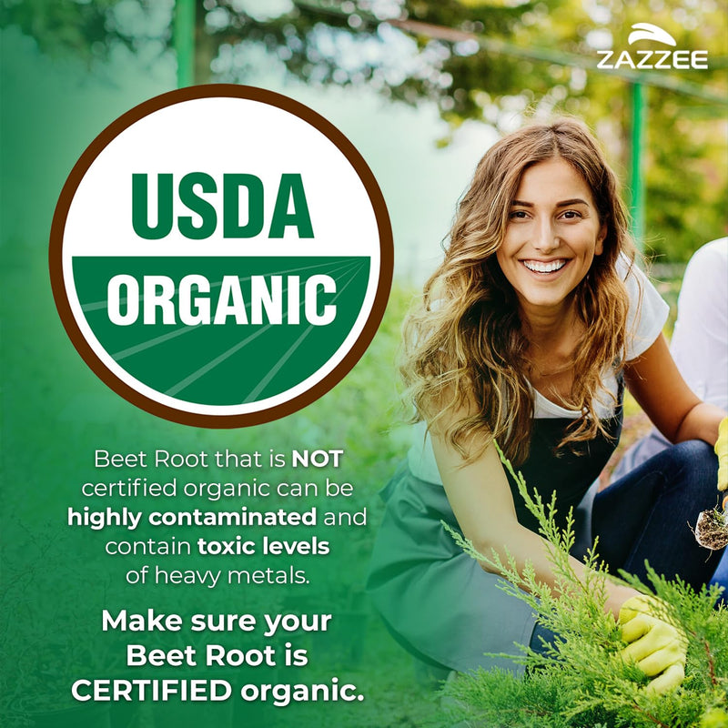[Australia] - Zazzee USDA Organic Beet Root 8000 mg Strength 20:1 Extract, 120 Vegan Quick Release Capsules, Black Pepper Extract for Enhanced Absorption, Supports Nitric Oxide Production, Non-GMO, Made in The USA 120 Count (Pack of 1) 