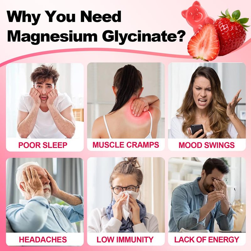 Magnesium Glycinate Gummies 600mg, High Absorption Magnesium Complex 60Ct | Suitable for Adults and Kids, Potassium Chewable Gummies with Vitamins D, CoQ10, for Relaxation and Body Support