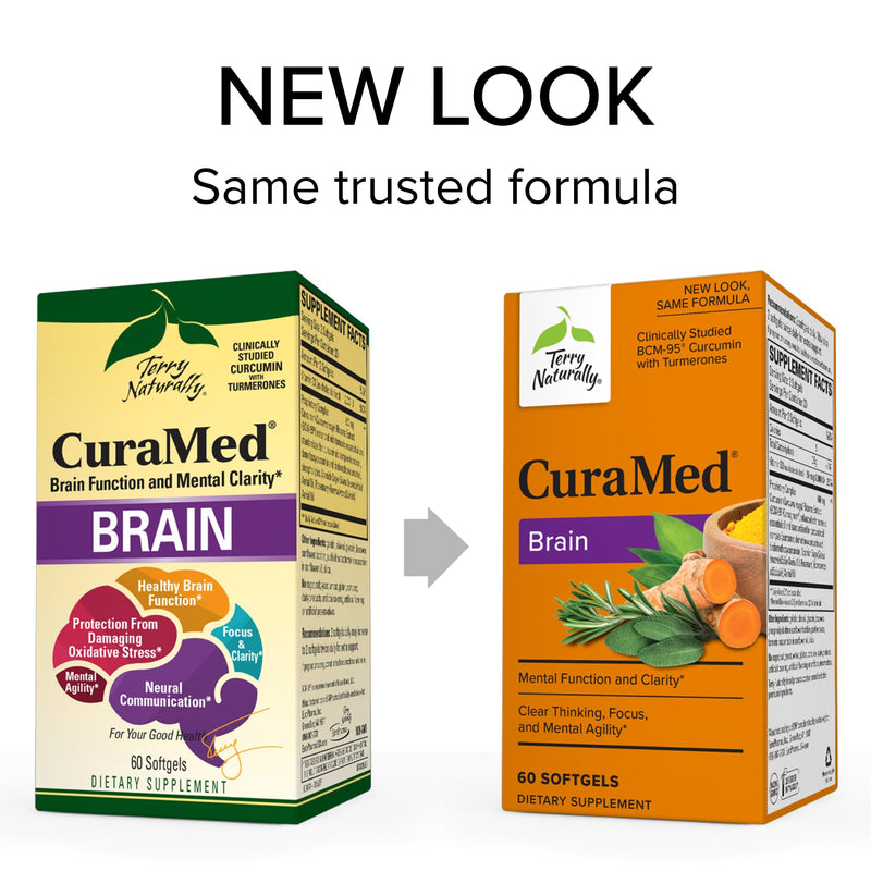 [Australia] - Terry Naturally CuraMed Brain - 60 Softgels - with BCM-95 Curcumin, Vitamin D3, Rosemary & Sage - Non-GMO, Gluten Free - 30 Servings 1 
