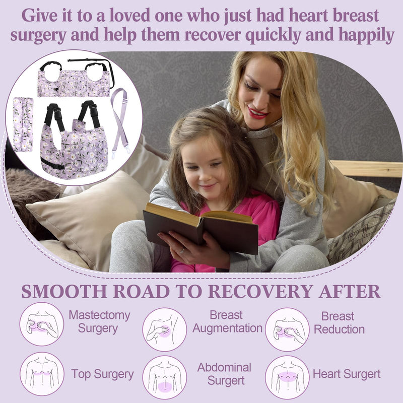 [Australia] - Post Mastectomy Pillow with Shower Lanyard Breast Surgery Pillow for Car Breast Reduction & Augmentation Patients Post Surgery Gift for Mastectomy Drain Holder Recovery Management 
