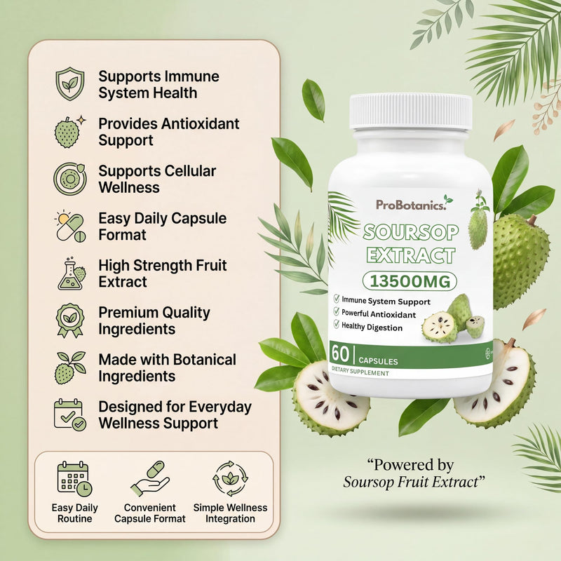 Soursop Capsules | Full Spectrum 13500mg 30:1 Extract Per Serving | Potent Antioxidant & Immune Support - 60 Capsules