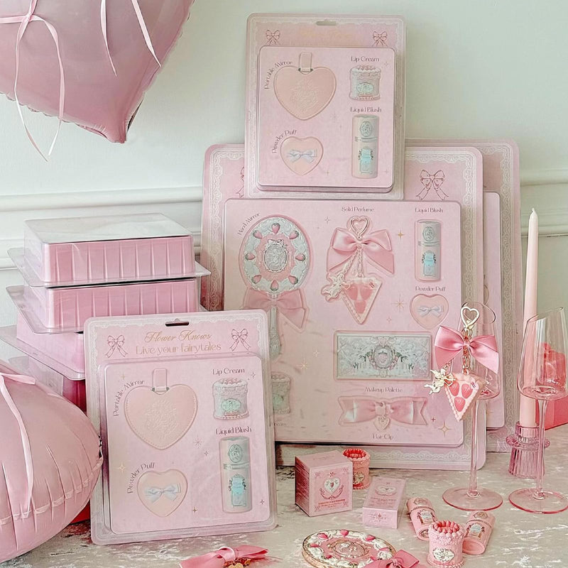 [Australia] - Flower Knows Strawberry Kiss Delight Set 4 Pieces Strawberry Cupid Makeup Gift Kit,Includes Lip Cream,Liquid Blush,Portable Mirror,Powder Puff,Portable Beauty for Women Girls(Strawberry Delight) Strawberry Delight 