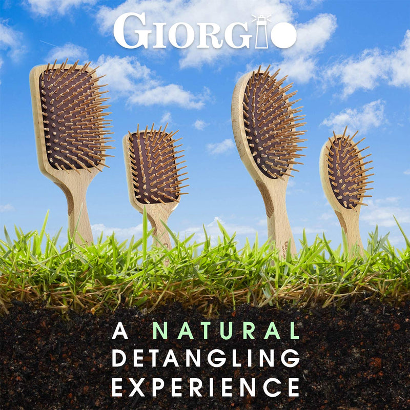 Giorgio Eco Friendly Wooden Bristle Hairbrush - Large Detangling Brush and Hair Growth Brush for Thick or Long Hair - Oval Paddle Hair Brush Made with Anti Static Beechwood, Silicone Massage Cushion