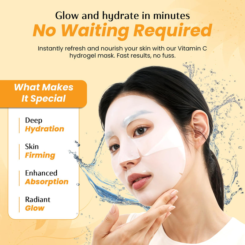 Vitamin C Face Mask – Overnight Hydrogel Care for Dark Spots, Fine Lines & Dry Skin – Dermatologist Tested, Anti-Aging, Korean Skin Care – Clean Beauty, Glass Skin Glow – Pack of 10 Vitamin C (Pack of 10)