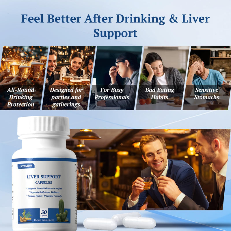 DHM Pre-Drink & Liver Support Supplement with Dihydromyricetin, Milk Thistle & L-Cysteine – Hangover Support, Alcohol Recovery, Liver Detox & Hydration Formula with Vitamins B, C, E – 30 Capsules