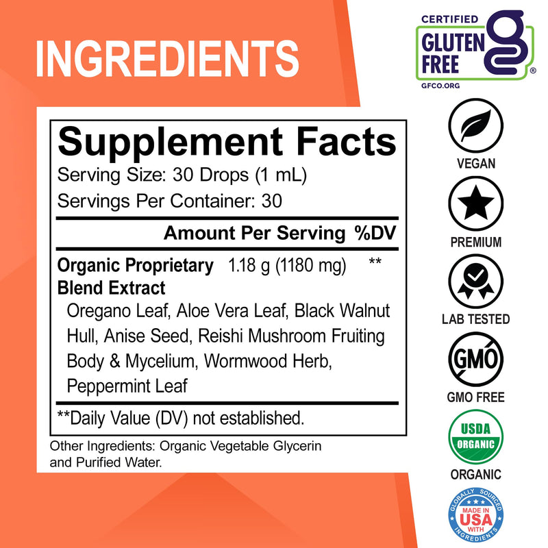 [Australia] - Candi Cleanse Support Supplement Drops - Organic Oregano Oil Drops Liquid & Black Walnut Wormwood - Extra Strength Overgrowth Balance Complex, Natural Oral Gut Cleanser Detox Health Supplements 1 oz 