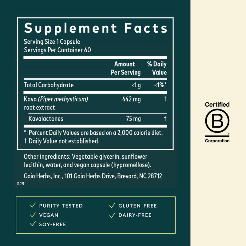 [Australia] - Gaia Herbs Kava Root - Helps Sustain a Sense of Natural Calm and Relaxation* During Times of Stress - Made with Noble Kava Cultivars - 60 Vegan Liquid Phyto-Capsules (20-Day Supply) Standard Packaging 
