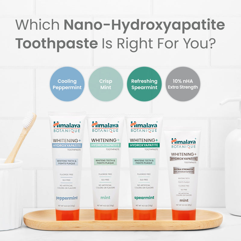 Himalaya Botanique Whitening+ Hydroxyapatite Toothpaste, Mint, 4 oz, Pack 4 | Nano Hydroxyapatite Toothpaste, Support Enamel Strength & Integrity,Great for Sensitive Teeth, Fluoride Free,SLS Free & Vegan 4 Ounce (Pack of 4) Adult Mint