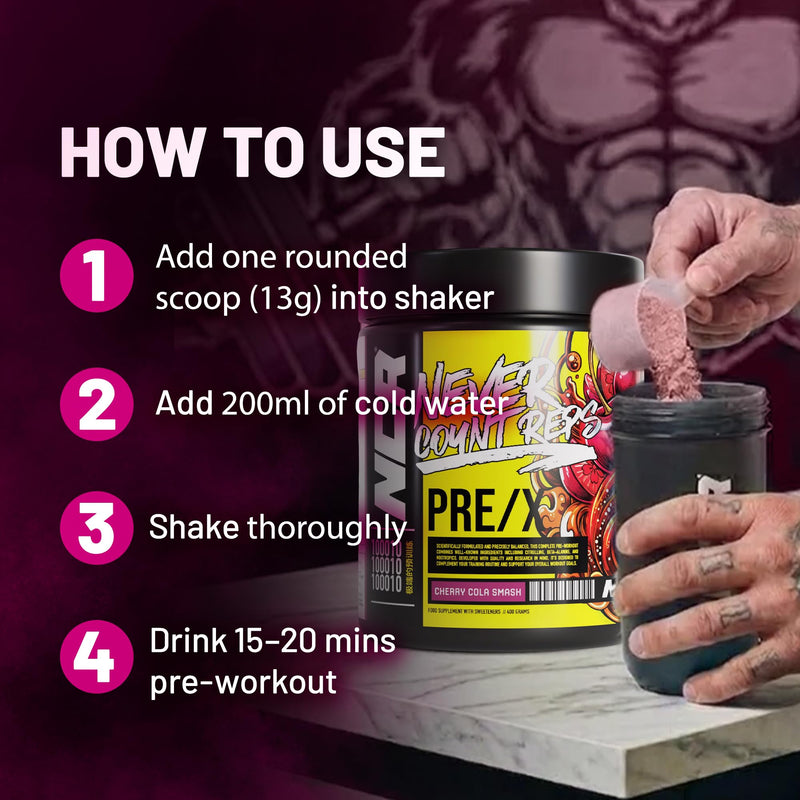Never Count REPS Triple Berry Mix Pre Workout - 390g Tub (30 Servings) - Energy Drink Powder with Caffeine, Citrulline, Beta Alanine & More - Controlled Stim Energy - Performance Supplement 30 Servings