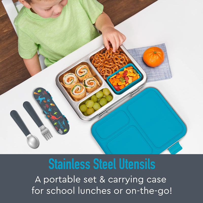 [Australia] - Bentgo Kids Stainless Steel Utensil Set - Reusable Fork, Spoon & Storage Case - High-Grade BPA-Free Stainless Steel, Easy-Grip Handles, Dishwasher Safe for School Lunch, Travel & Outdoors (Dinosaur) Dino 