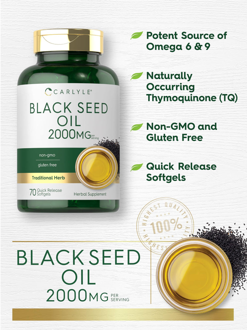 [Australia] - Carlyle Black Seed Oil 2000mg | 70 Softgel Capsules | Non-GMO, Gluten Free Herbal Supplement 