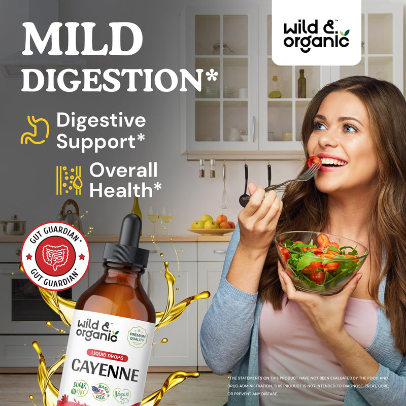 [Australia] - Wild & Organic Cayenne Pepper Tincture - Digestive Support with Capsaicin Extract - Cayenne Pepper Liquid Drops for Overall Well-Being - Vegan, Sugar & Alcohol-Free - 4 fl oz 4 Fl Oz (Pack of 1) 