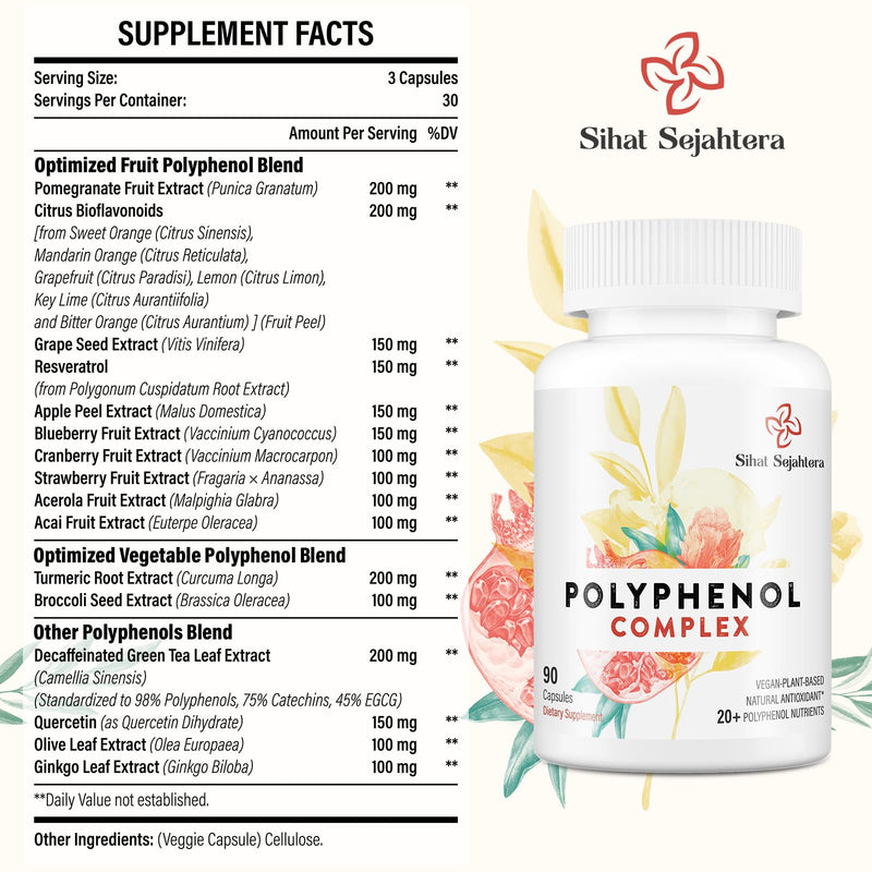 [Australia] - 67,500 MG Polyphenols Supplement - Powerful Antioxidants & Polyphenol for Age Defense, Polyphenol Superfood, Quercetin, Resveratrol, Green Tea, Plant-Based & Energy, Immune Support, 90 Capsules 90 Count (Pack of 1) 