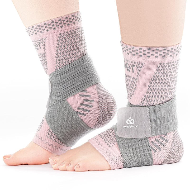 INDEEMAX Ankle Brace for Women & Men, Ankle Compression Sleeve Support Copper Infused Ankle Brace for Sprained Ankle, Plantar Fasciitis Sports, Achilles Tendonitis Pain Relief, Pink Silver, S Copper Pink Silver Small