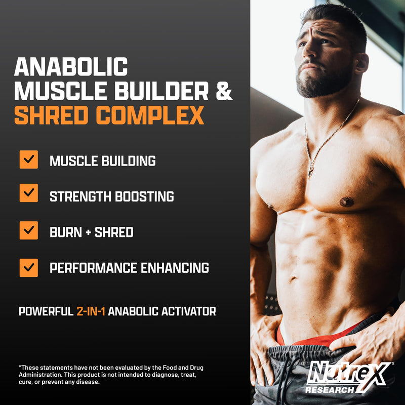 [Australia] - Nutrex Research Anabol Ripped Anabolic Muscle Builder for Men, 2-in-1 Muscle Builder and Shredding Supplement, (60 Count) 60 Count (Pack of 1) 