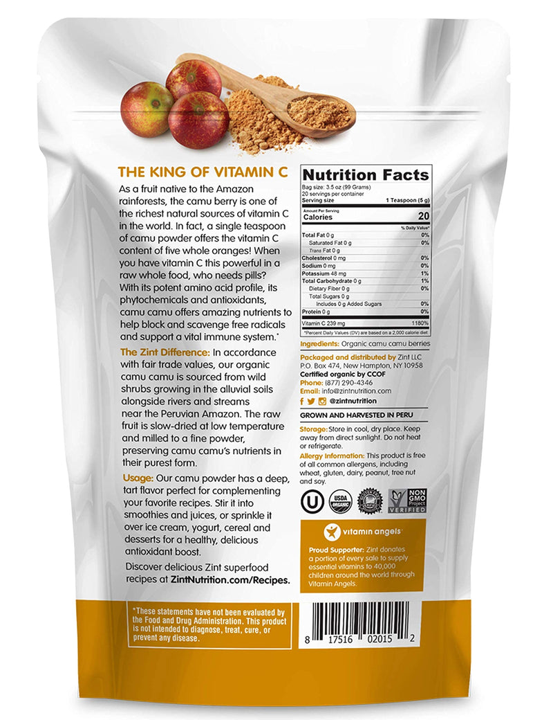 Camu Camu Powder, Natural Vitamin C by Zint: Raw Organic Antioxidant Superfood - Immune Support Booster & Anti Aging - Non GMO, Super Vitamin C Berry (3.5 oz)
