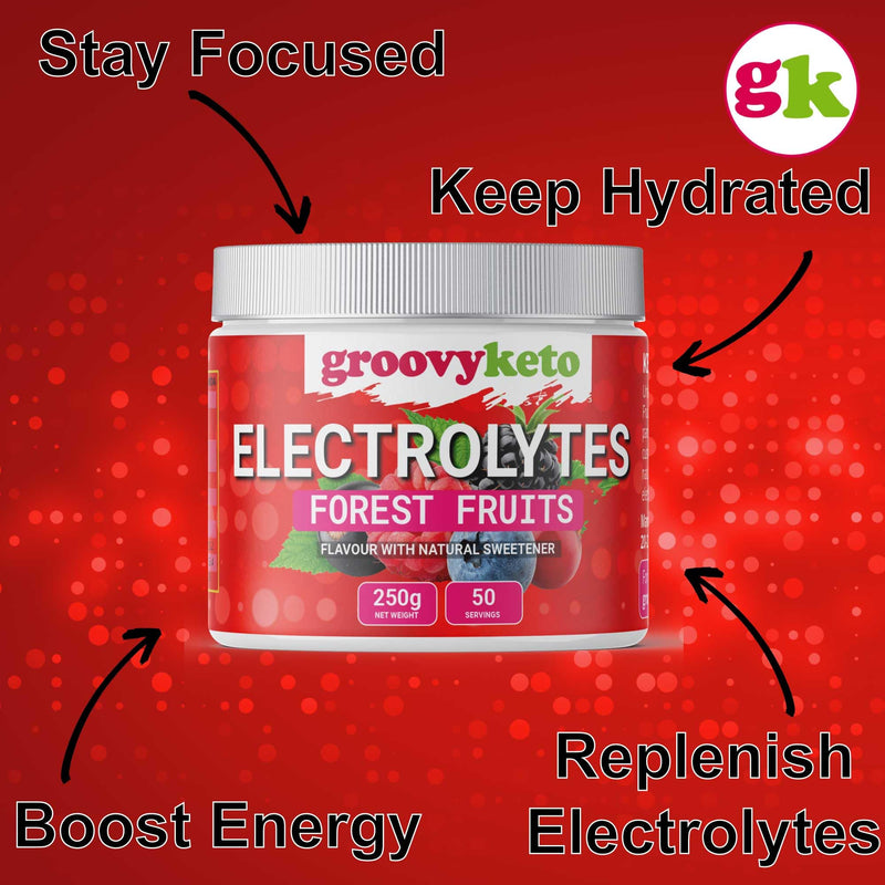 Groovy Keto Electrolytes Powder - 250g tub, 50 Servings, Sugar Free, Gluten Free, Zero Calories, Fasting, Hydration for Keto (250g, Forest Fruits)