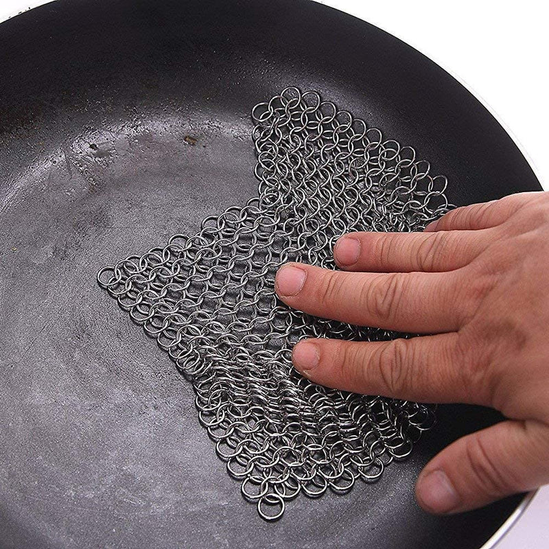 [Australia] - Cast Iron Cleaner 8"x6" 316L Stainless Steel Chainmail Scrubber for Griddle Skillet Dutch Oven Wok Stainless Steel Pot Cast Iron Pan 